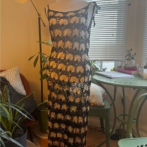 Zara Black and Cream Floral Crochet Maxi Dress